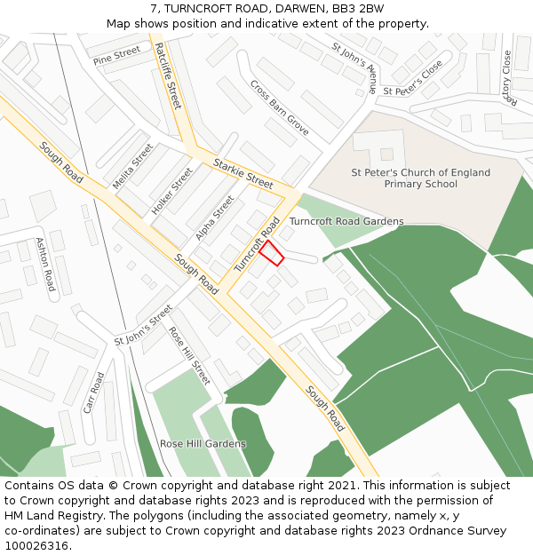 7, TURNCROFT ROAD, DARWEN, BB3 2BW: Location map and indicative extent of plot