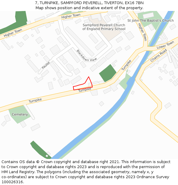 7, TURNPIKE, SAMPFORD PEVERELL, TIVERTON, EX16 7BN: Location map and indicative extent of plot