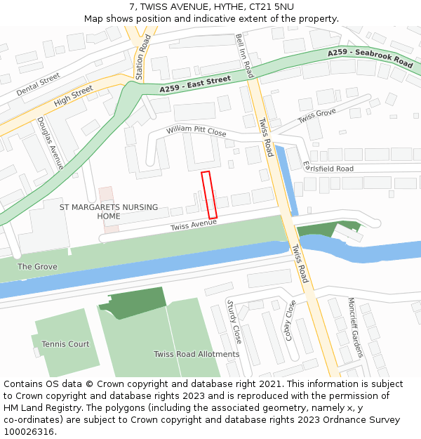 7, TWISS AVENUE, HYTHE, CT21 5NU: Location map and indicative extent of plot