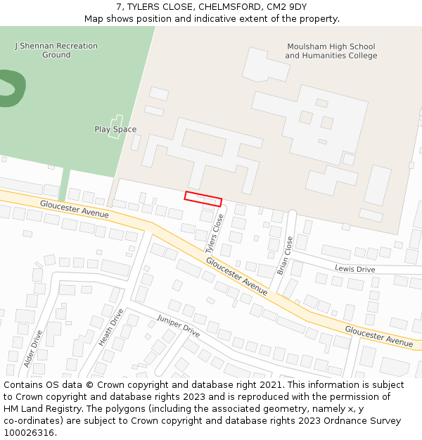 7, TYLERS CLOSE, CHELMSFORD, CM2 9DY: Location map and indicative extent of plot