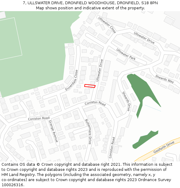 7, ULLSWATER DRIVE, DRONFIELD WOODHOUSE, DRONFIELD, S18 8PN: Location map and indicative extent of plot