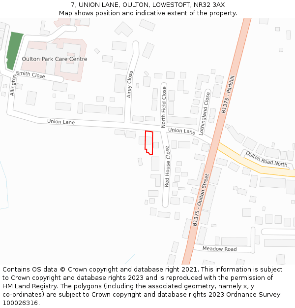 7, UNION LANE, OULTON, LOWESTOFT, NR32 3AX: Location map and indicative extent of plot