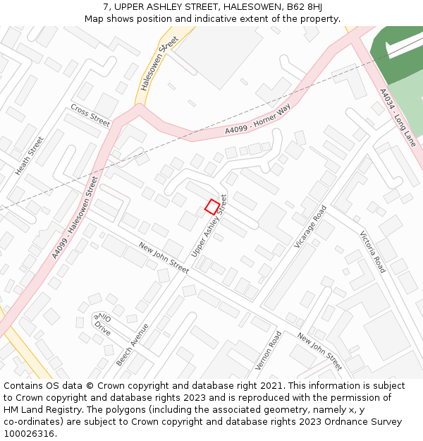 7, UPPER ASHLEY STREET, HALESOWEN, B62 8HJ: Location map and indicative extent of plot