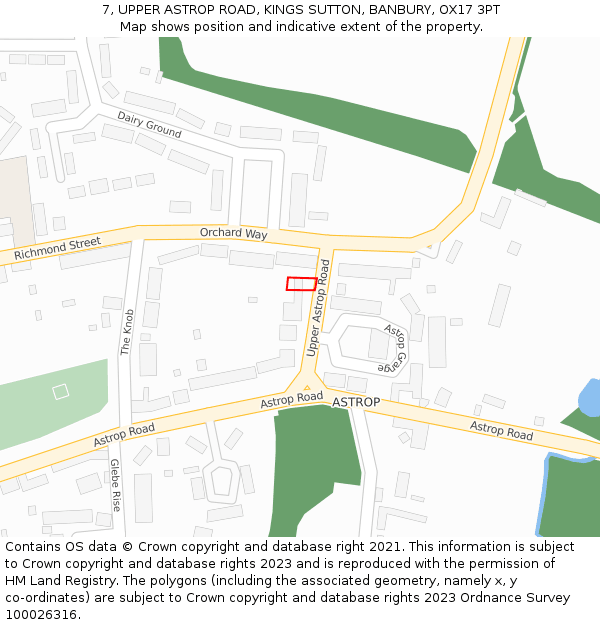 7, UPPER ASTROP ROAD, KINGS SUTTON, BANBURY, OX17 3PT: Location map and indicative extent of plot
