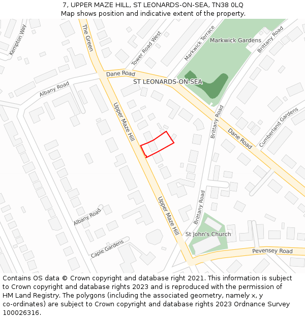 7, UPPER MAZE HILL, ST LEONARDS-ON-SEA, TN38 0LQ: Location map and indicative extent of plot