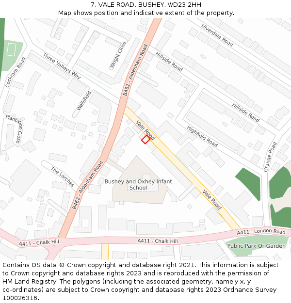 7, VALE ROAD, BUSHEY, WD23 2HH: Location map and indicative extent of plot