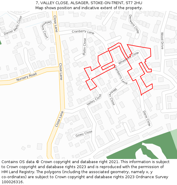 7, VALLEY CLOSE, ALSAGER, STOKE-ON-TRENT, ST7 2HU: Location map and indicative extent of plot