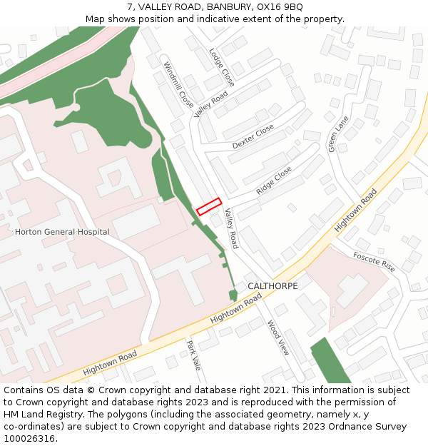 7, VALLEY ROAD, BANBURY, OX16 9BQ: Location map and indicative extent of plot