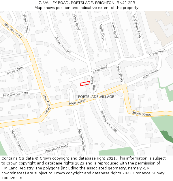 7, VALLEY ROAD, PORTSLADE, BRIGHTON, BN41 2PB: Location map and indicative extent of plot