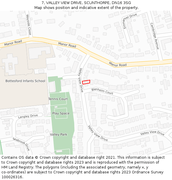 7, VALLEY VIEW DRIVE, SCUNTHORPE, DN16 3SG: Location map and indicative extent of plot