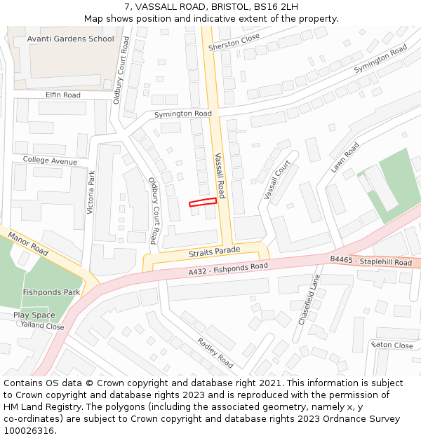 7, VASSALL ROAD, BRISTOL, BS16 2LH: Location map and indicative extent of plot