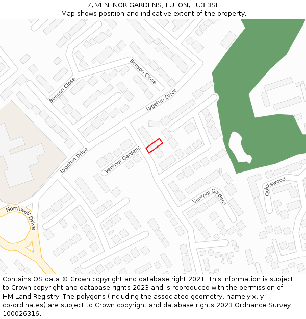 7, VENTNOR GARDENS, LUTON, LU3 3SL: Location map and indicative extent of plot