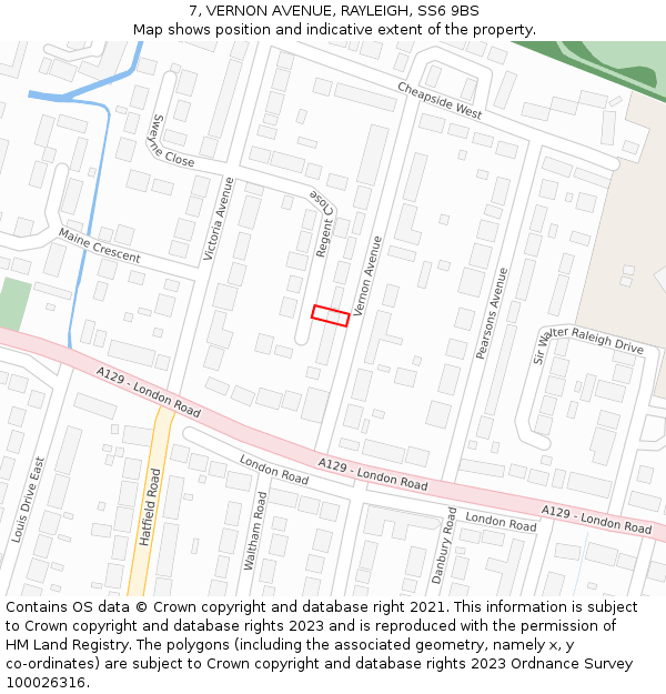 7, VERNON AVENUE, RAYLEIGH, SS6 9BS: Location map and indicative extent of plot