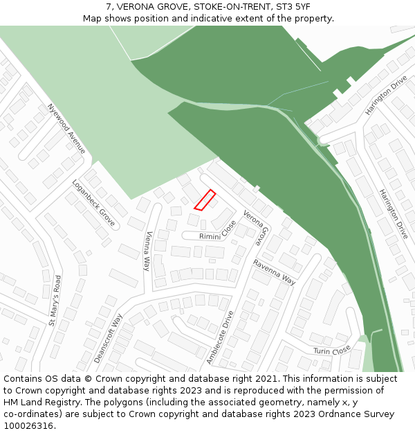 7, VERONA GROVE, STOKE-ON-TRENT, ST3 5YF: Location map and indicative extent of plot