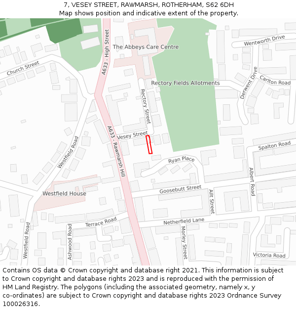 7, VESEY STREET, RAWMARSH, ROTHERHAM, S62 6DH: Location map and indicative extent of plot