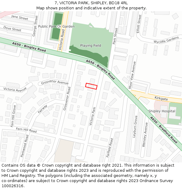 7, VICTORIA PARK, SHIPLEY, BD18 4RL: Location map and indicative extent of plot