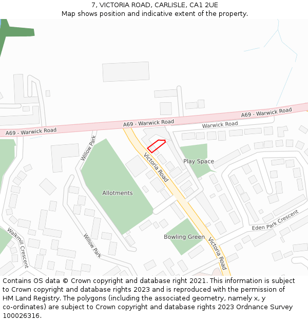 7, VICTORIA ROAD, CARLISLE, CA1 2UE: Location map and indicative extent of plot