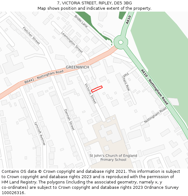 7, VICTORIA STREET, RIPLEY, DE5 3BG: Location map and indicative extent of plot