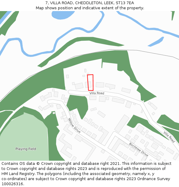 7, VILLA ROAD, CHEDDLETON, LEEK, ST13 7EA: Location map and indicative extent of plot