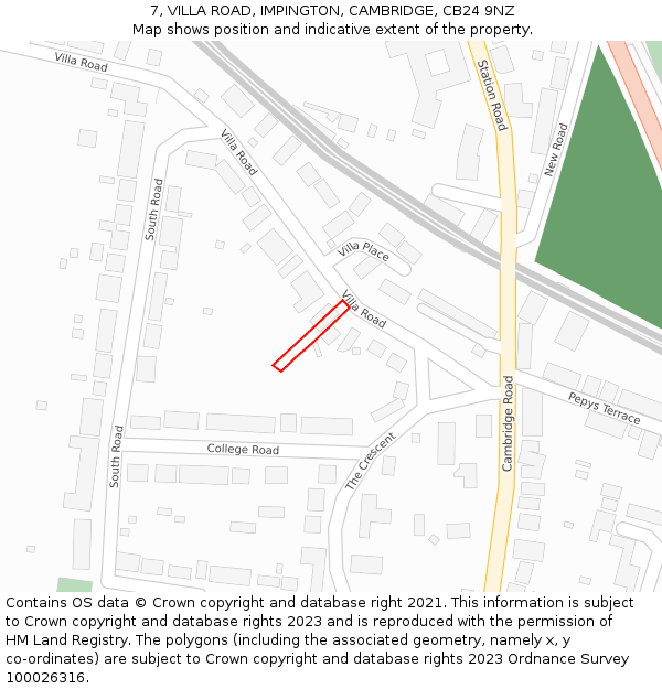 7, VILLA ROAD, IMPINGTON, CAMBRIDGE, CB24 9NZ: Location map and indicative extent of plot
