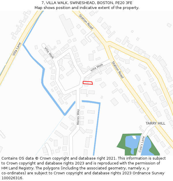 7, VILLA WALK, SWINESHEAD, BOSTON, PE20 3FE: Location map and indicative extent of plot