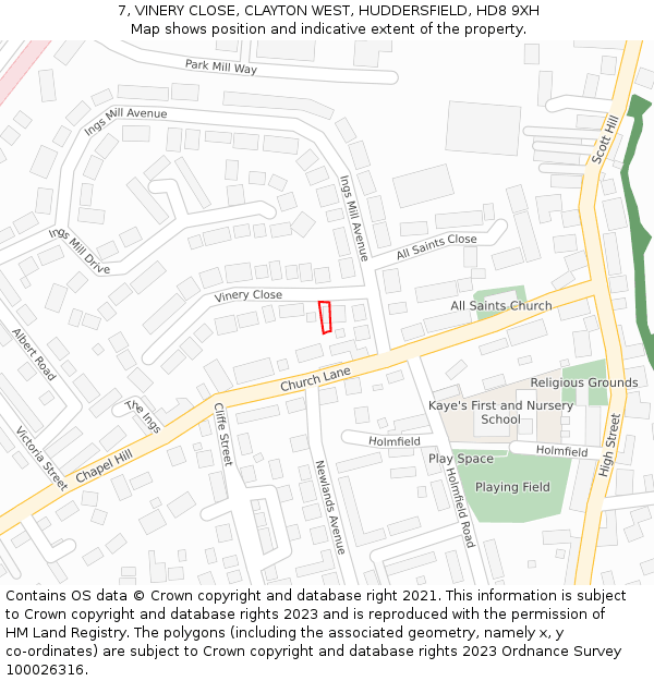 7, VINERY CLOSE, CLAYTON WEST, HUDDERSFIELD, HD8 9XH: Location map and indicative extent of plot