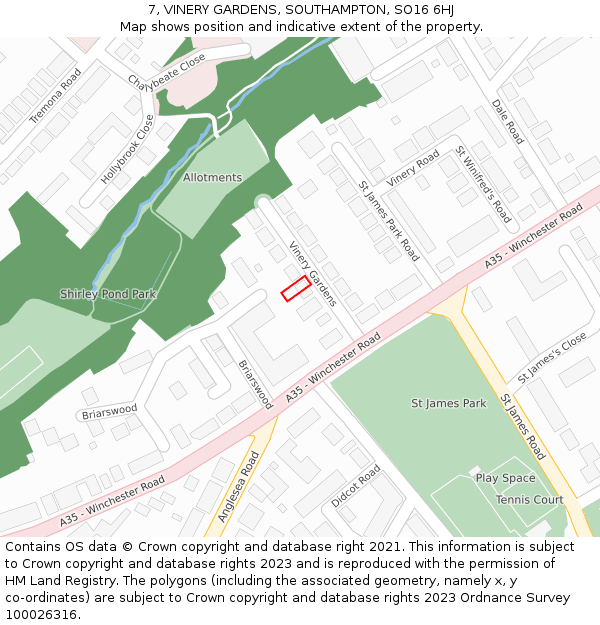 7, VINERY GARDENS, SOUTHAMPTON, SO16 6HJ: Location map and indicative extent of plot