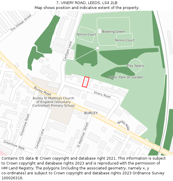 7, VINERY ROAD, LEEDS, LS4 2LB: Location map and indicative extent of plot