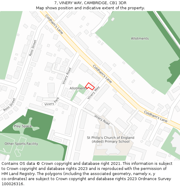 7, VINERY WAY, CAMBRIDGE, CB1 3DR: Location map and indicative extent of plot