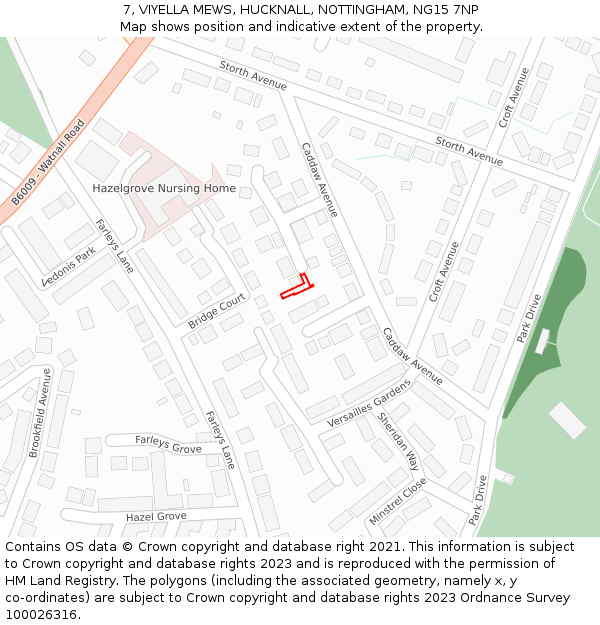 7, VIYELLA MEWS, HUCKNALL, NOTTINGHAM, NG15 7NP: Location map and indicative extent of plot