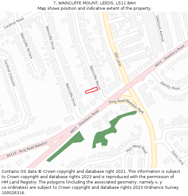 7, WAINCLIFFE MOUNT, LEEDS, LS11 8AH: Location map and indicative extent of plot