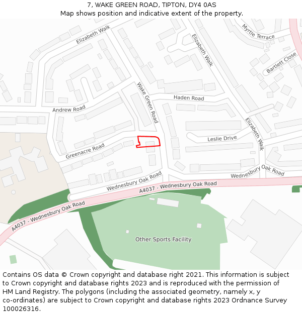 7, WAKE GREEN ROAD, TIPTON, DY4 0AS: Location map and indicative extent of plot