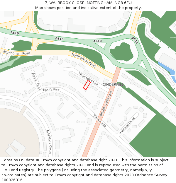 7, WALBROOK CLOSE, NOTTINGHAM, NG8 6EU: Location map and indicative extent of plot