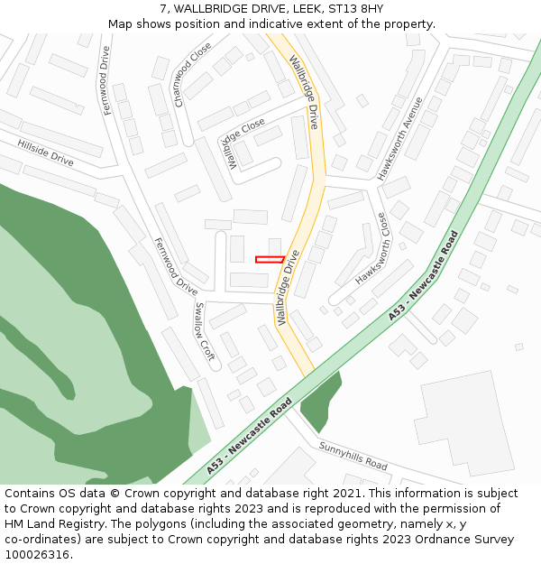 7, WALLBRIDGE DRIVE, LEEK, ST13 8HY: Location map and indicative extent of plot