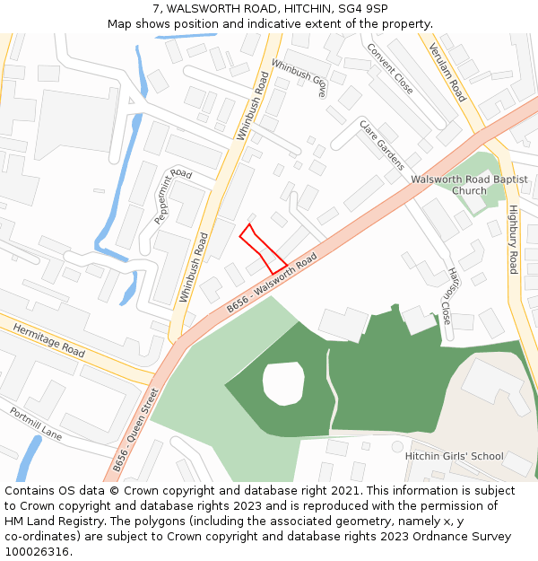 7, WALSWORTH ROAD, HITCHIN, SG4 9SP: Location map and indicative extent of plot