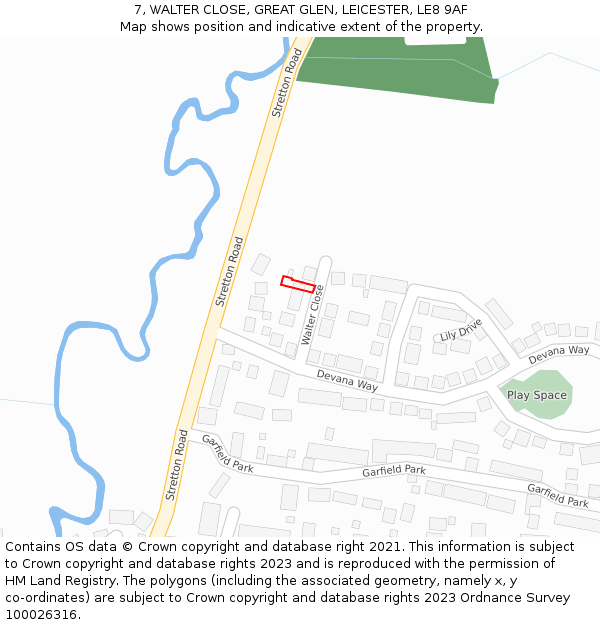 7, WALTER CLOSE, GREAT GLEN, LEICESTER, LE8 9AF: Location map and indicative extent of plot