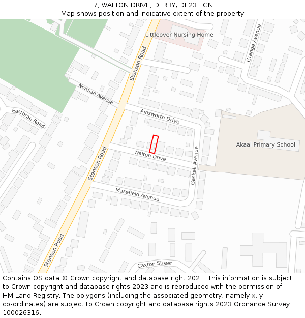 7, WALTON DRIVE, DERBY, DE23 1GN: Location map and indicative extent of plot
