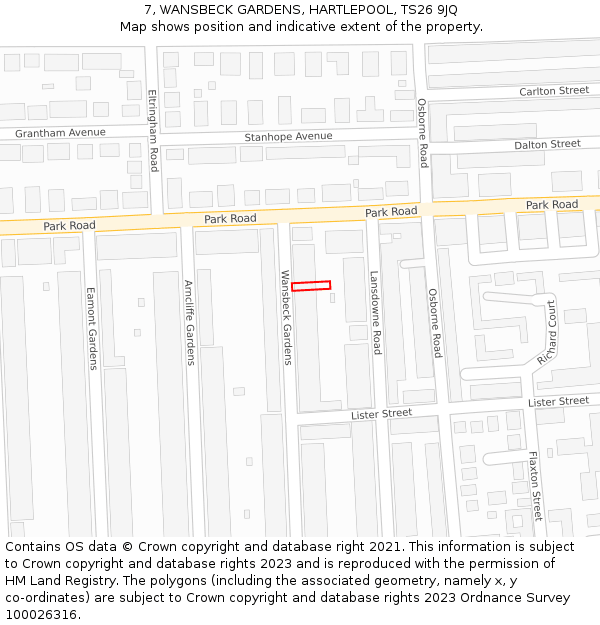 7, WANSBECK GARDENS, HARTLEPOOL, TS26 9JQ: Location map and indicative extent of plot
