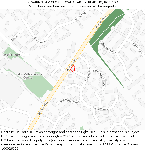 7, WARNSHAM CLOSE, LOWER EARLEY, READING, RG6 4DD: Location map and indicative extent of plot