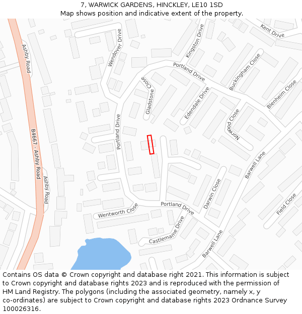 7, WARWICK GARDENS, HINCKLEY, LE10 1SD: Location map and indicative extent of plot