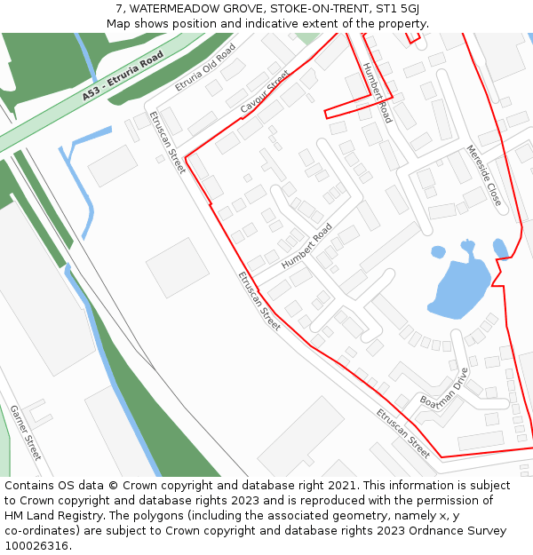 7, WATERMEADOW GROVE, STOKE-ON-TRENT, ST1 5GJ: Location map and indicative extent of plot