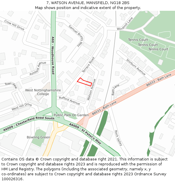 7, WATSON AVENUE, MANSFIELD, NG18 2BS: Location map and indicative extent of plot