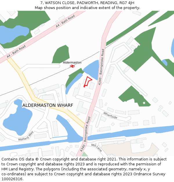 7, WATSON CLOSE, PADWORTH, READING, RG7 4JH: Location map and indicative extent of plot