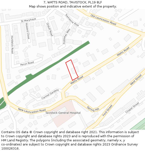 7, WATTS ROAD, TAVISTOCK, PL19 8LF: Location map and indicative extent of plot