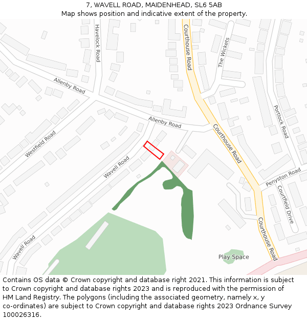 7, WAVELL ROAD, MAIDENHEAD, SL6 5AB: Location map and indicative extent of plot