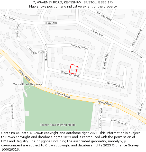 7, WAVENEY ROAD, KEYNSHAM, BRISTOL, BS31 1RY: Location map and indicative extent of plot