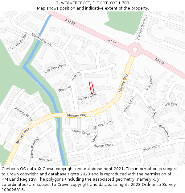 7, WEAVERCROFT, DIDCOT, OX11 7RR: Location map and indicative extent of plot
