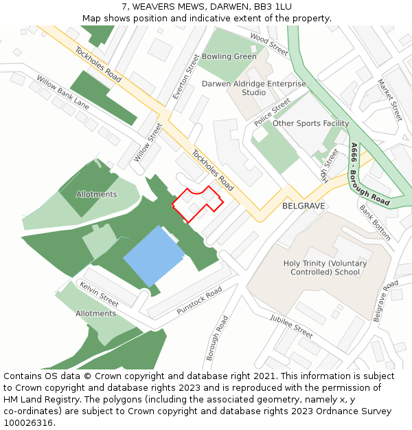 7, WEAVERS MEWS, DARWEN, BB3 1LU: Location map and indicative extent of plot