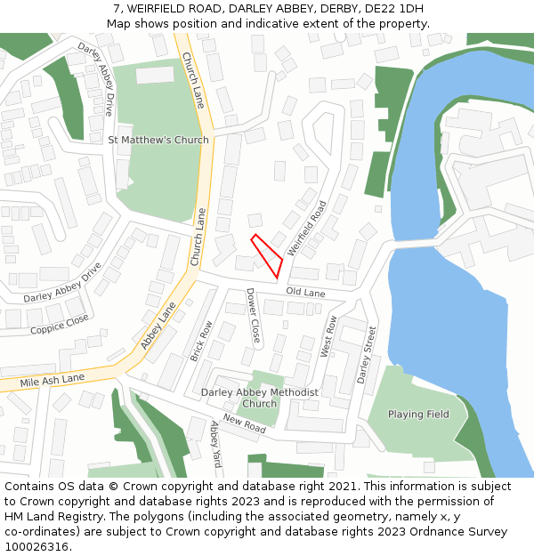7, WEIRFIELD ROAD, DARLEY ABBEY, DERBY, DE22 1DH: Location map and indicative extent of plot