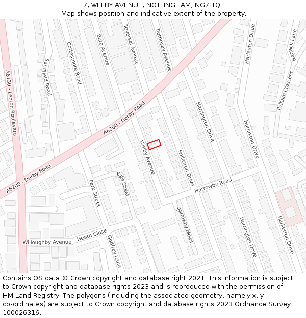 7, WELBY AVENUE, NOTTINGHAM, NG7 1QL: Location map and indicative extent of plot